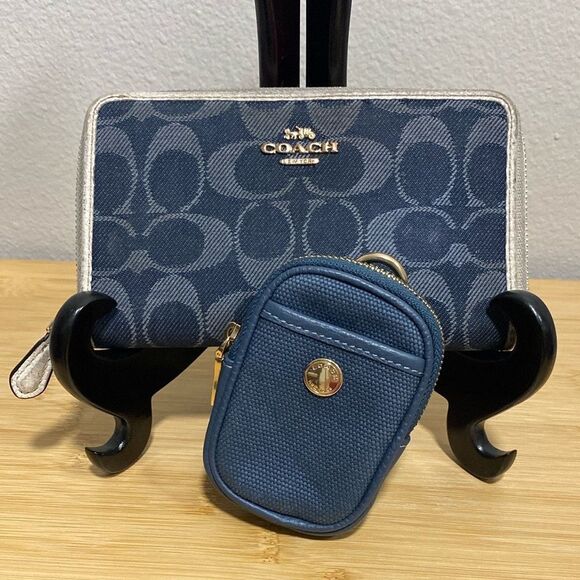Coach Handbags - Coach Medium Zip Wallet C2884 & Coin Purse Set – Denim Multi Jacquard Bundle